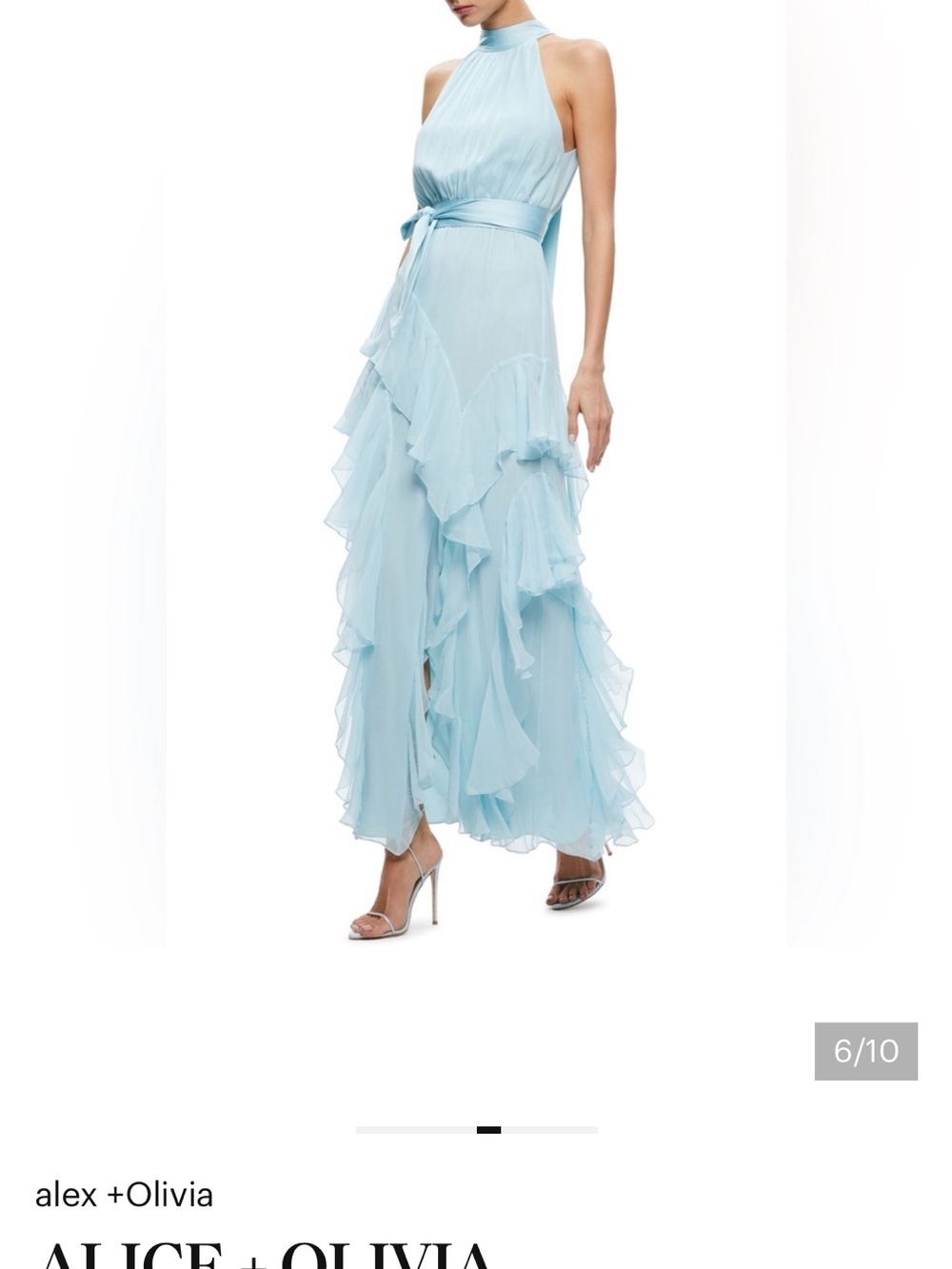 Alice + Olivia Emilia Ruffle Bow Neck Silk Gown in Julep - Picture 3 of 9